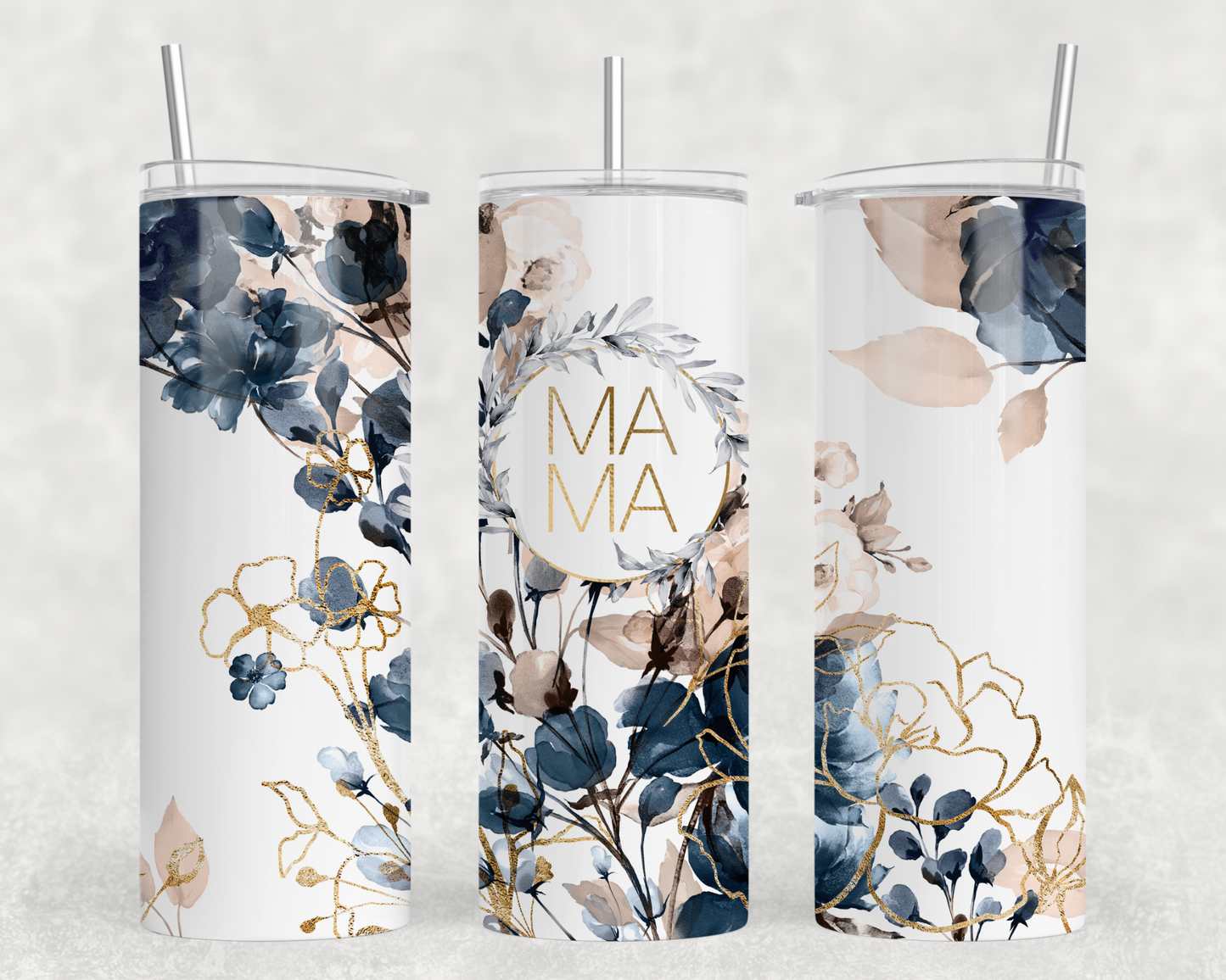 Blue Floral Mama Tumbler Wrap