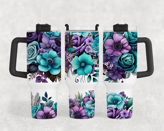 Purple & Teal Floral 40oz Tumbler Wrap