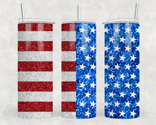 TW - Glitter Flag Tumbler Wrap