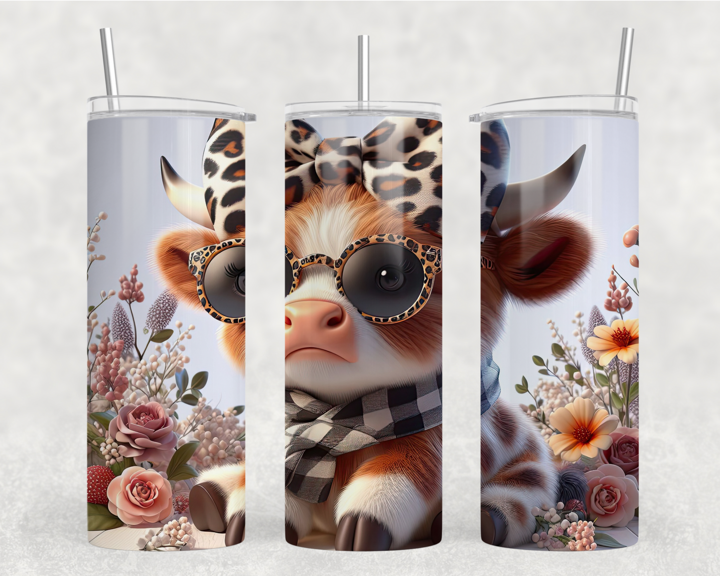 Baby Cow Leopard Bow & Sunglasses Tumbler Wrap