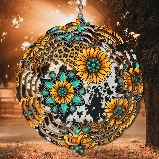 Turquoise Sunflowers Wind Spinner