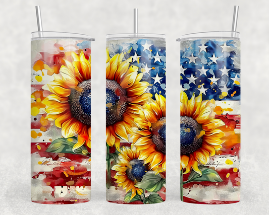 TW - Sunflowers American Flag Tumbler Wrap