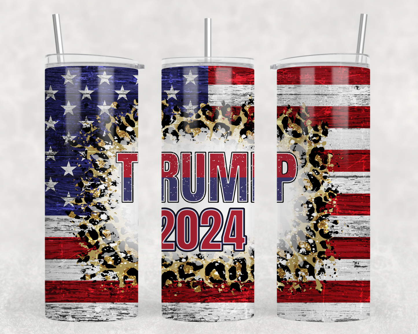 Trump Flag W/ Leopard Sublimation Tumbler Wrap