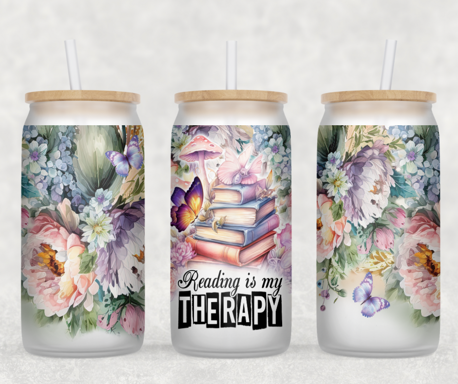 Reading Is My Therapy Glass Can Wrap