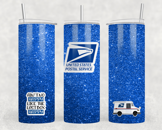 Blue Glitter Postal Worker Sublimation Tumbler Wrap