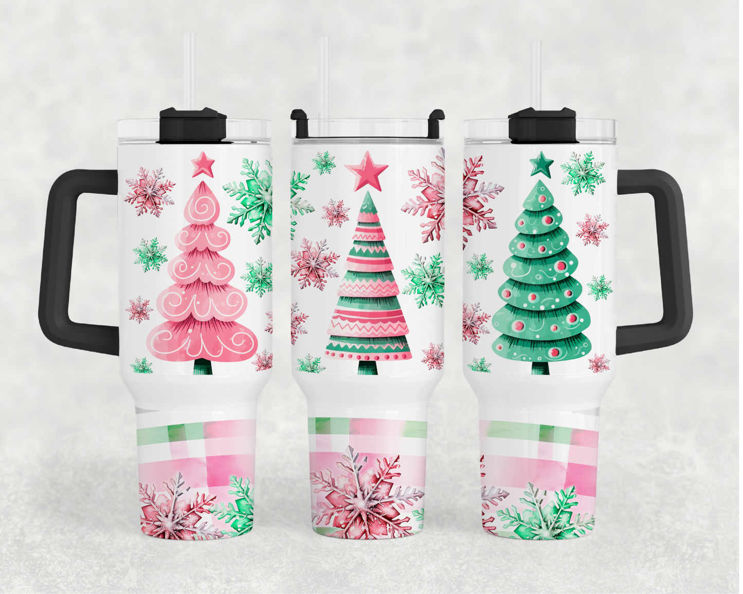 Cheerful Pink & Green Christmas 40oz Tumbler Wrap