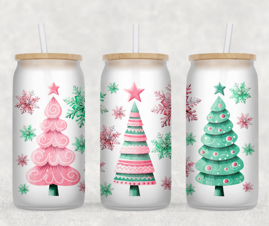 Cheerful Pink & Green Trees Glass Can Wrap