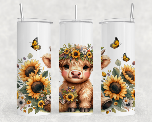 Sunflower Highland Cow Sublimation Tumbler Wrap