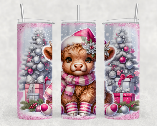 Pink Christmas Cow Sublimation Tumbler Wrap