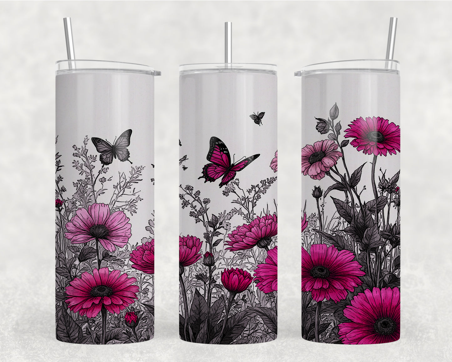 Pink Floral Butterflies Tumbler Wrap