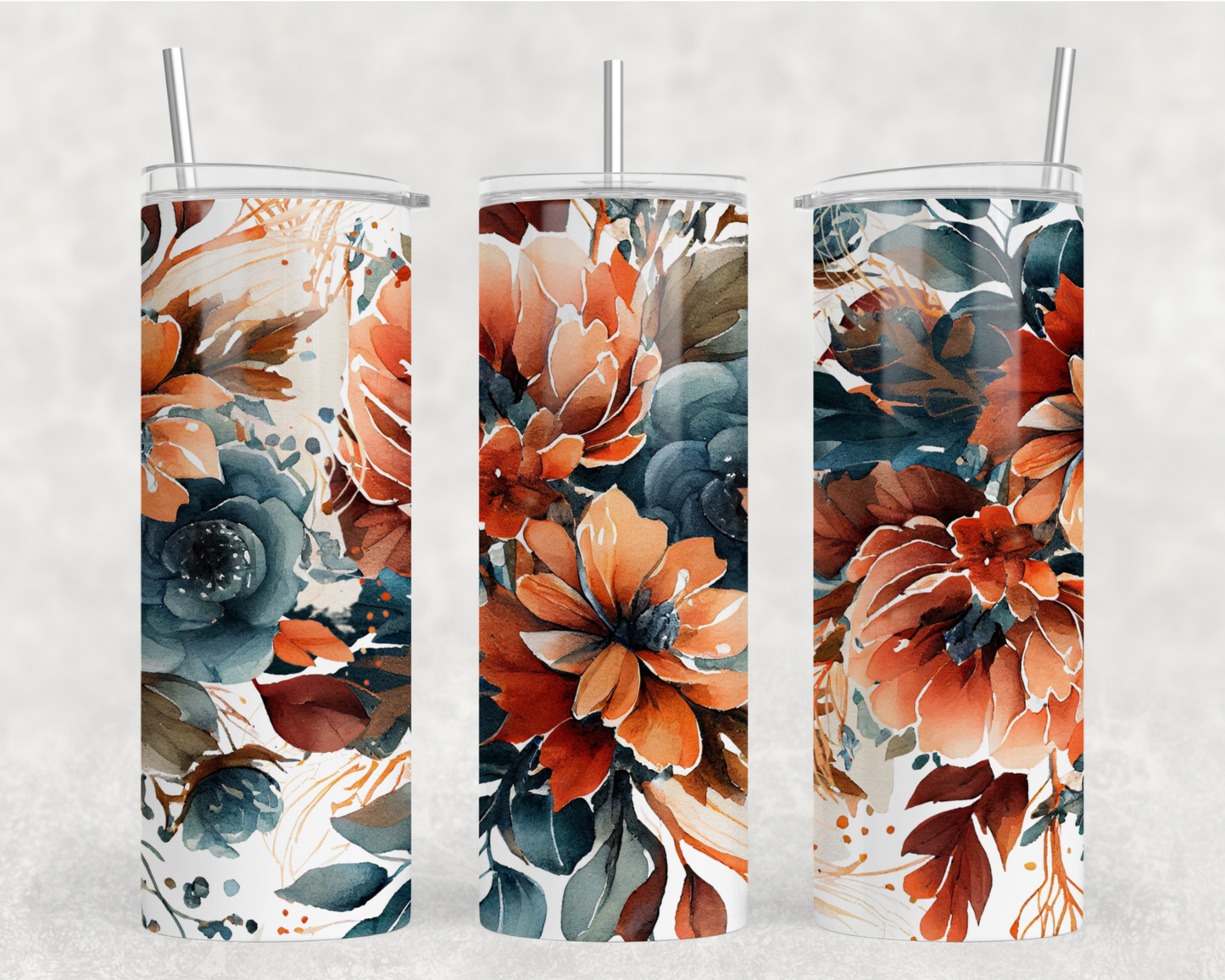 Blue & Peach Floral Tumbler Wrap