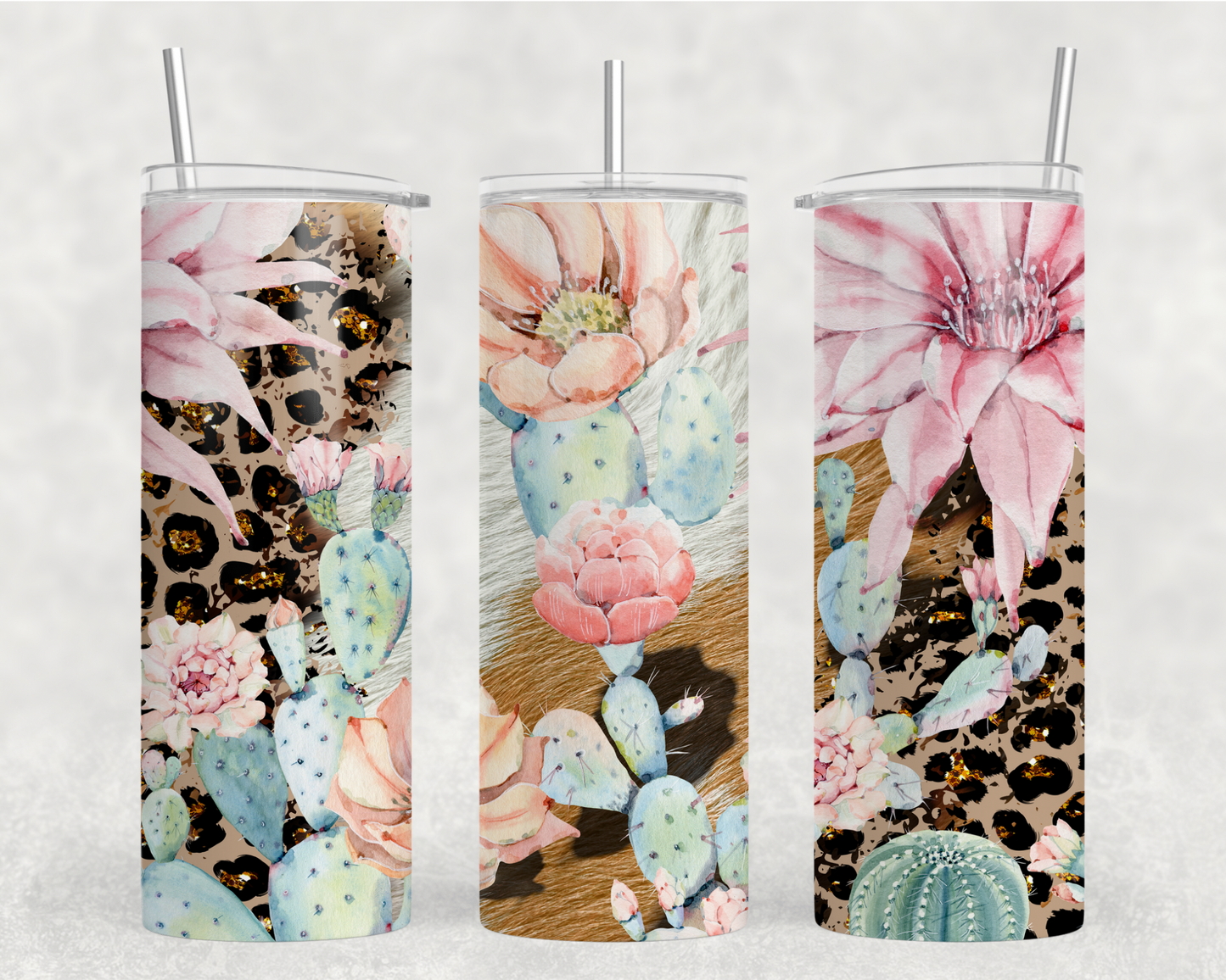 Pastel Cactus & Leopard Tumbler Wrap