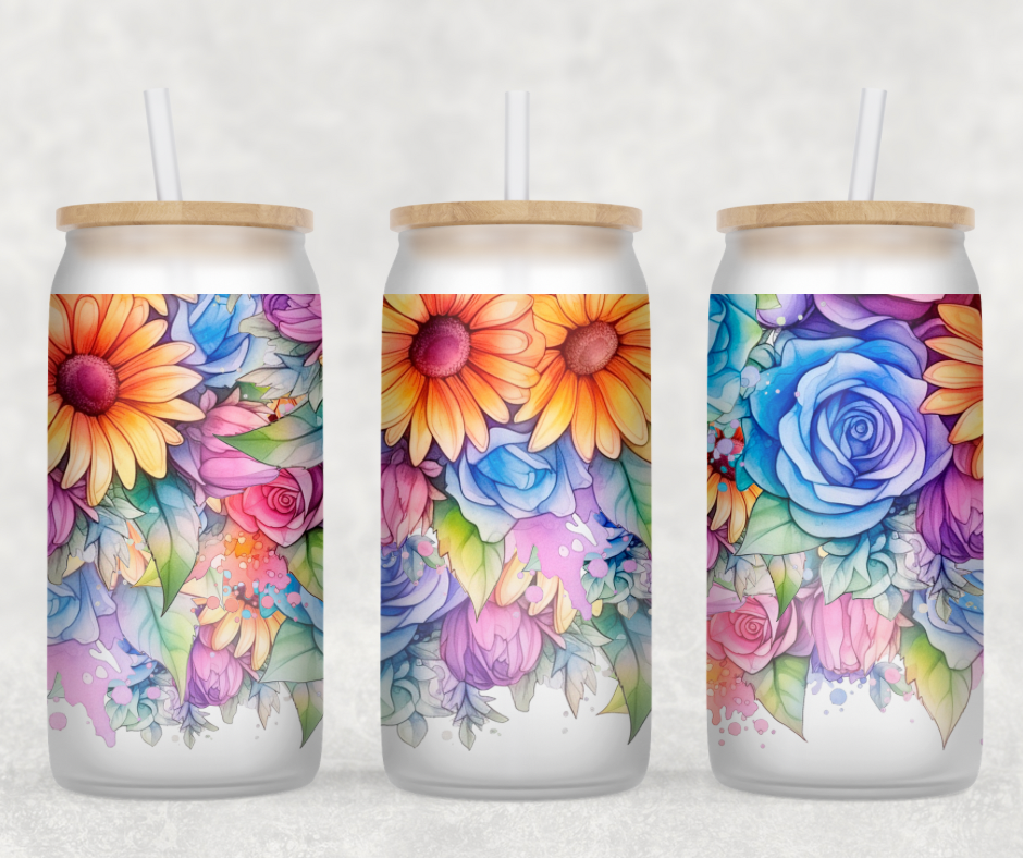 Rainbow Floral Glass Can Wrap