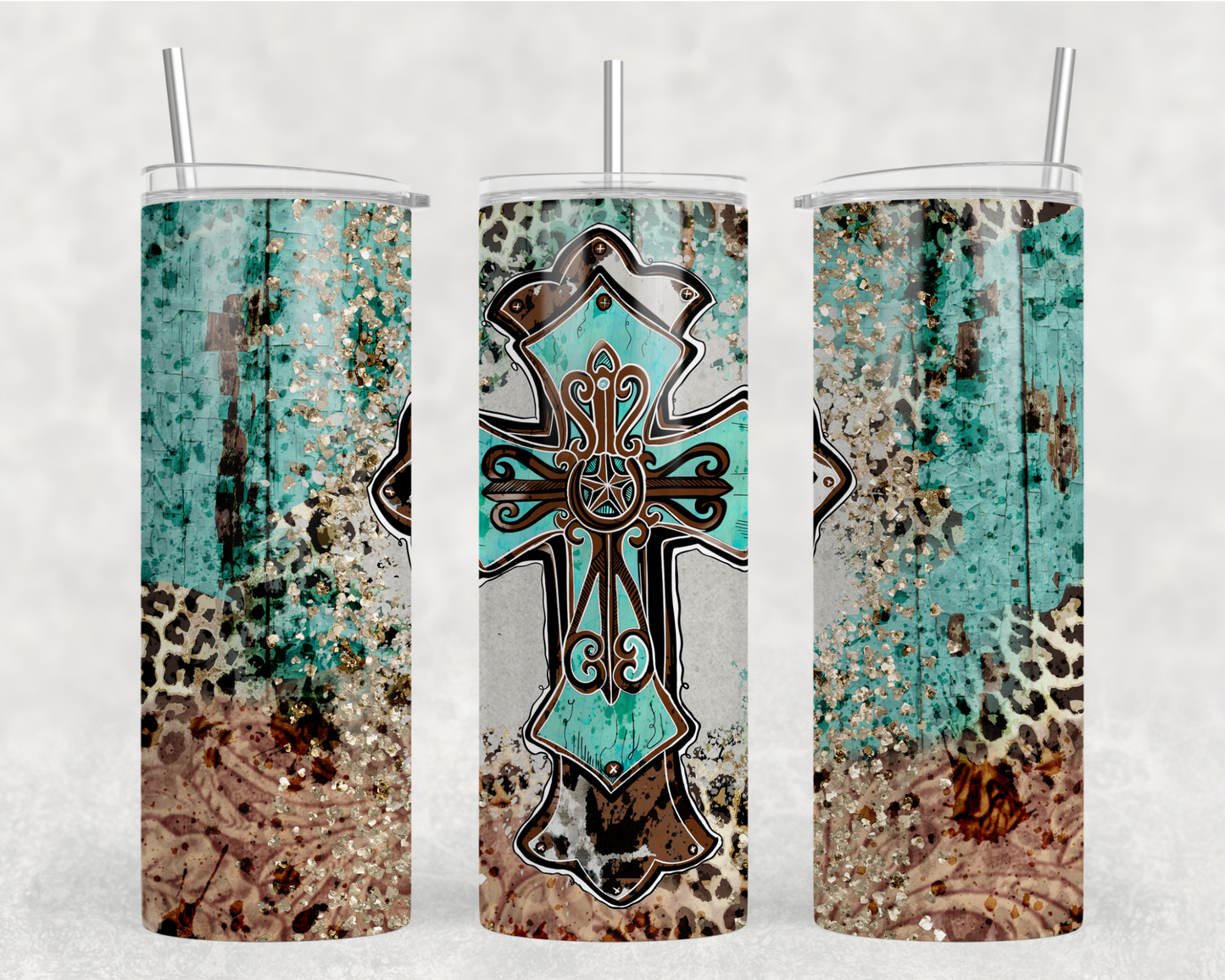 Teal Cross Tumbler Wrap