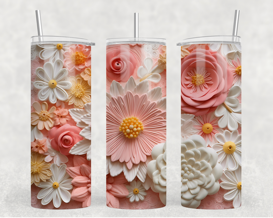 3D Pink & White Flowers Tumbler Wrap