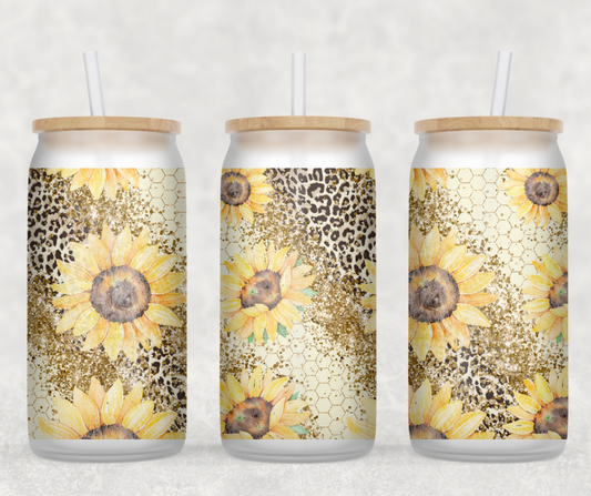 Leopard Sunflowers Glass Can Wrap