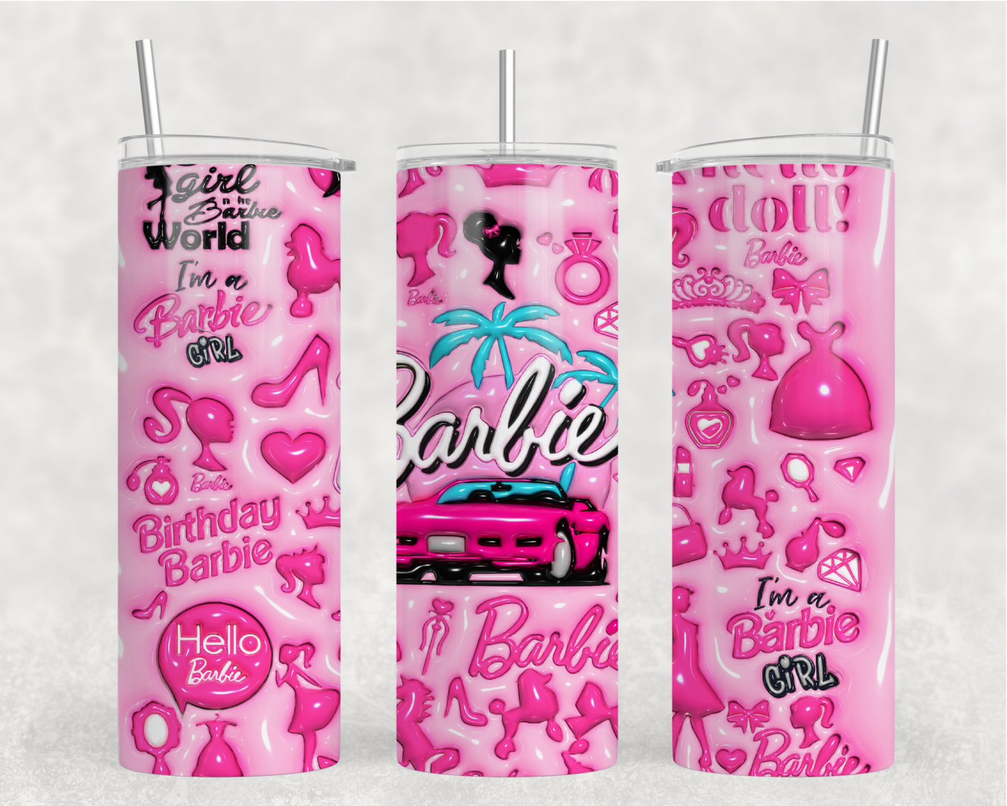 Barbie Car (PUFF PINK) Tumbler Wrap