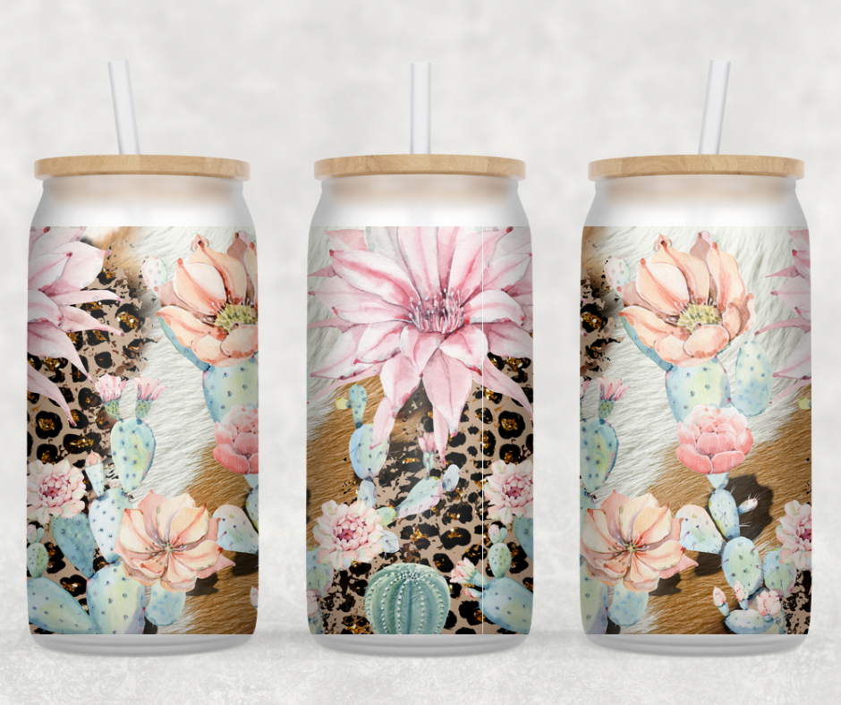 Pastel Floral Cactus Glass Can Wrap