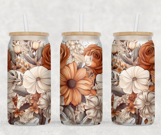 Orange Floral Glass Can Wrap