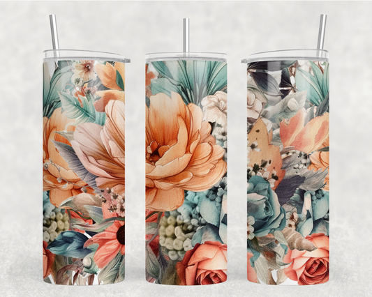 Peach & Teal Floral Tumbler Wrap