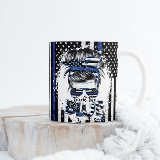 Back The Blue Messy Bun Mug Wrap