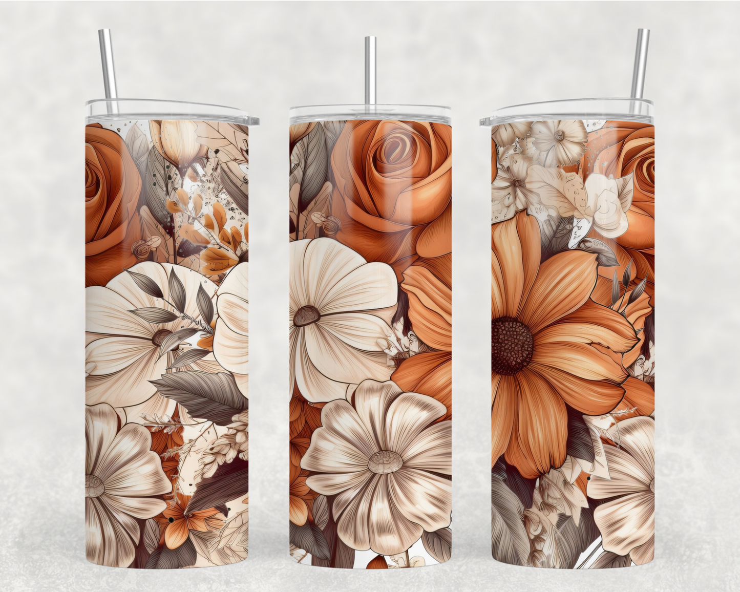 Orange Floral Tumbler Wrap