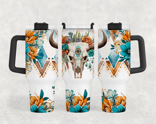 Boho Western Bull 40oz Tumbler Wrap