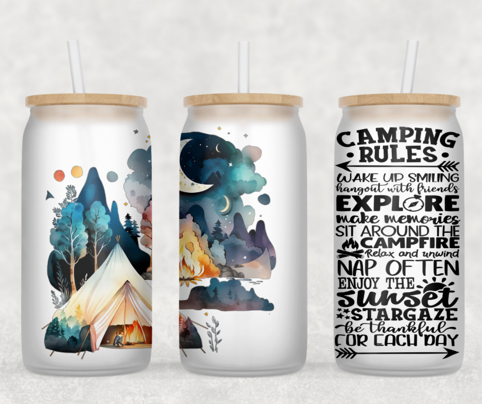 Camping Rules Glass Can Wrap