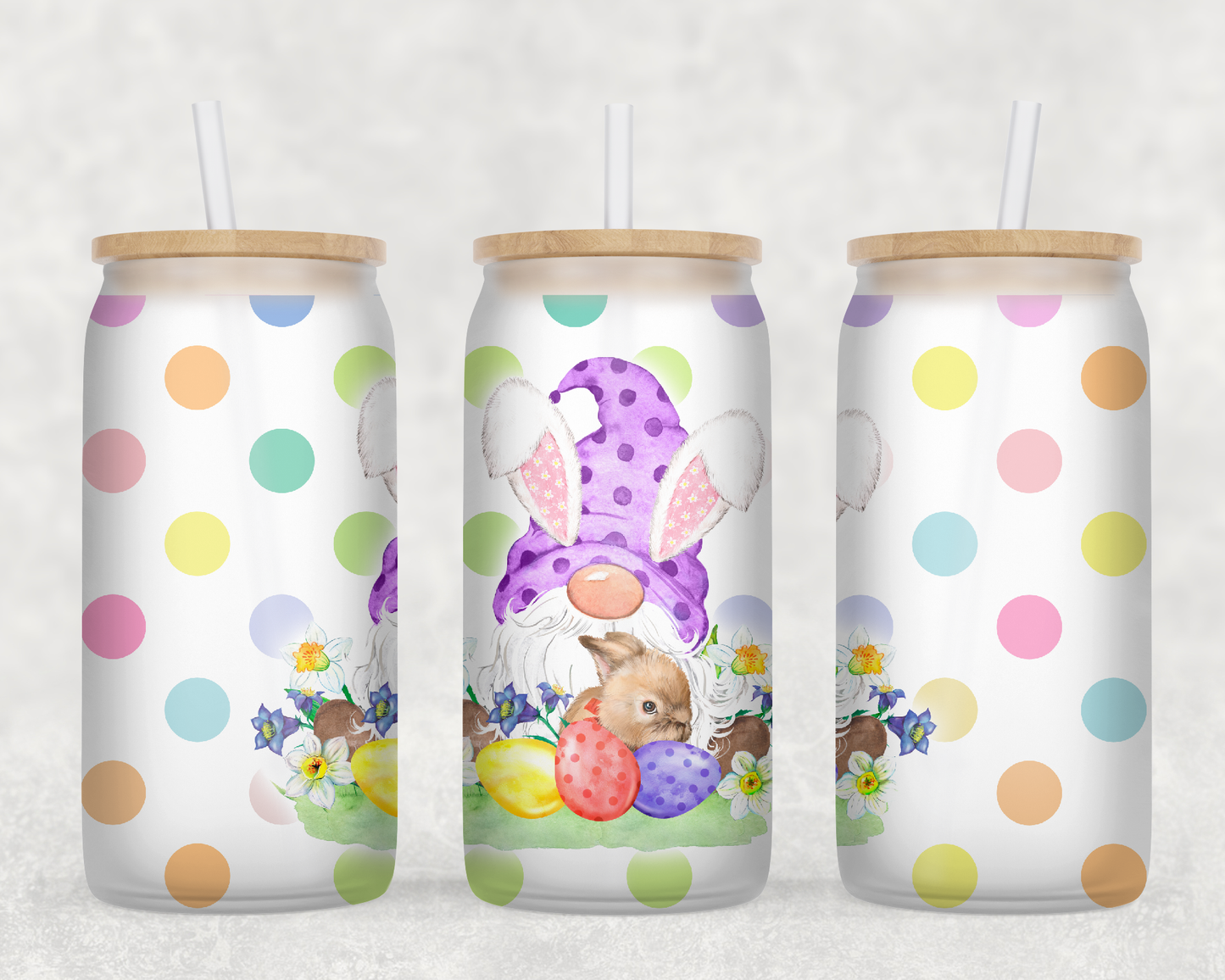 Easter Gnome Bunny Glass Can Wrap