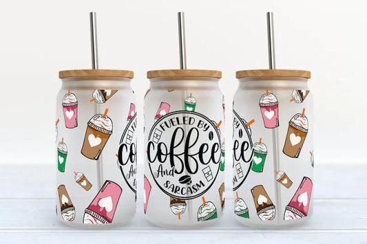 Fueled by coffee and sarcasm16oz Frosted Glass Tumbler