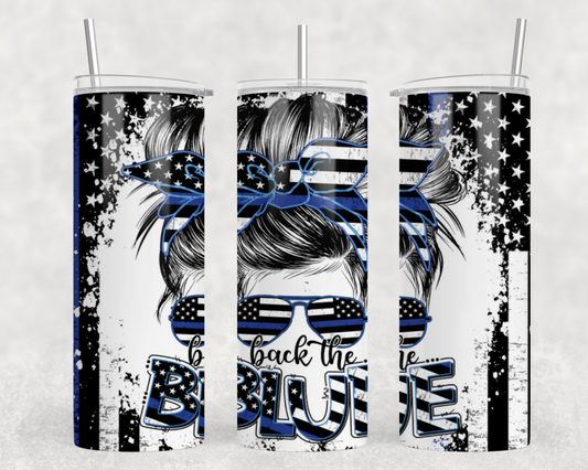 Back The Blue Messy Bun Tumbler Wrap