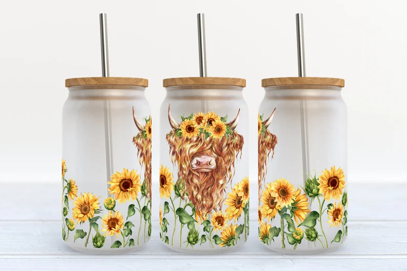 Heifer Sunflowers Glass Can Wrap