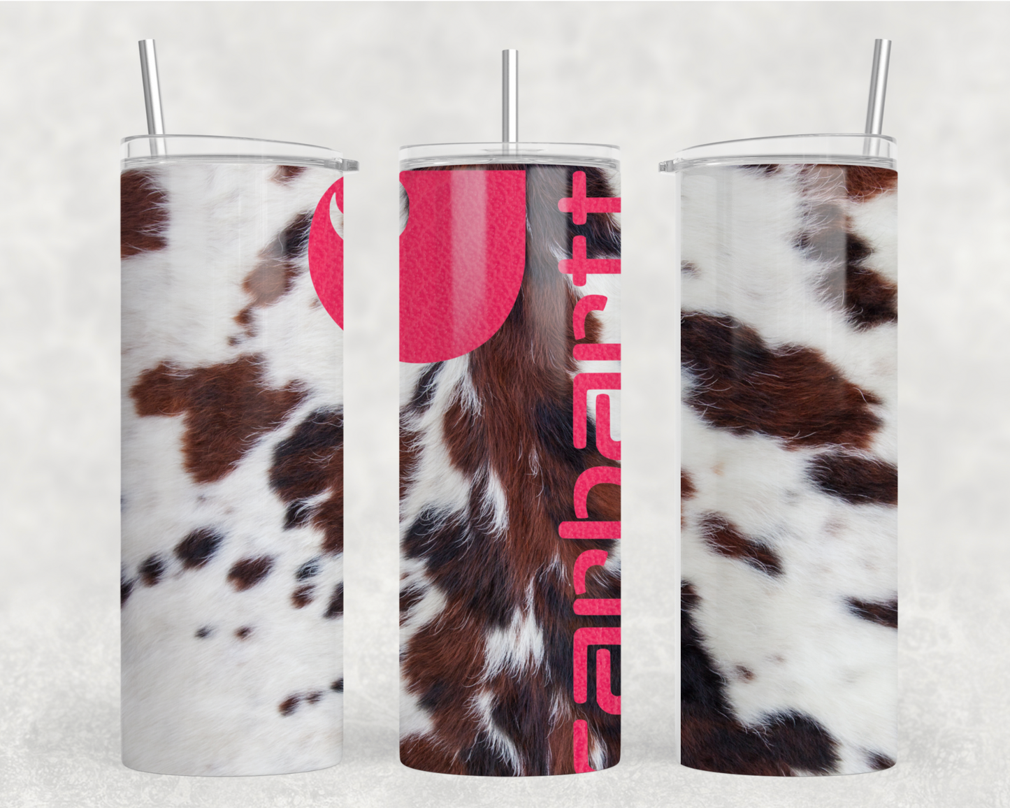 Pink W/ Brown Cow Print Tumbler Wrap