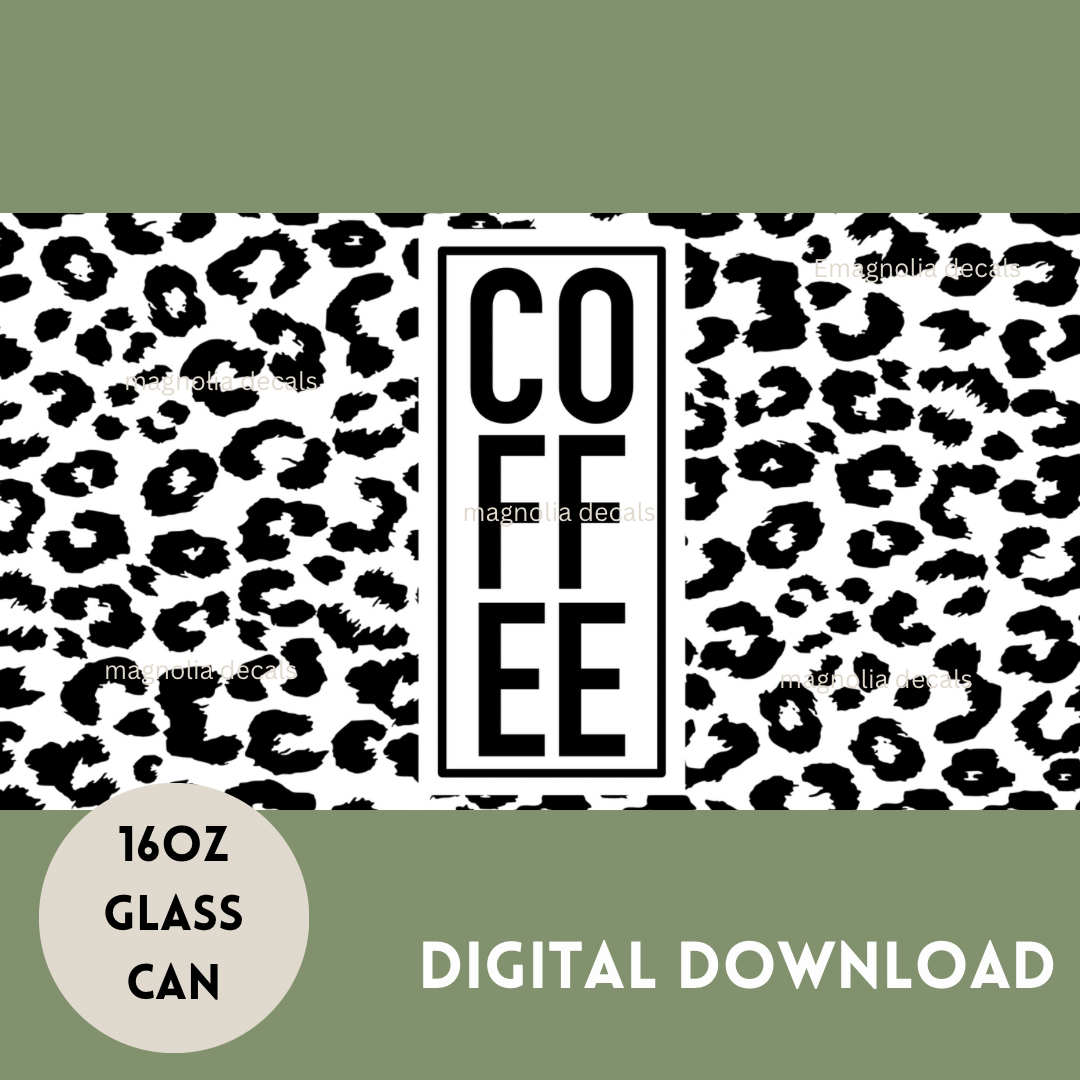 Digital Download - Leopard Coffee 16oz Glass Can Tumbler Wrap