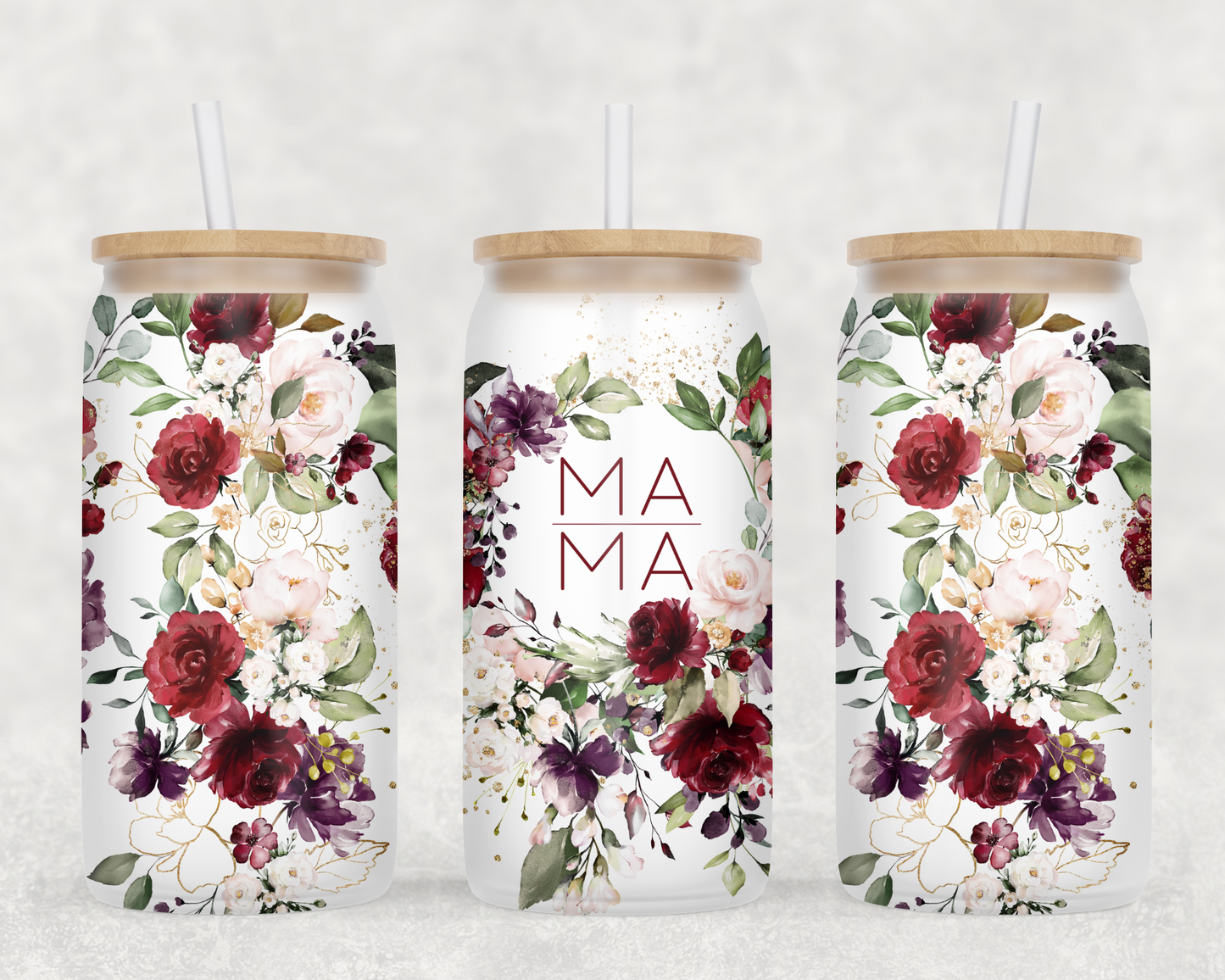 Mama Red Floral Glass Can Wrap