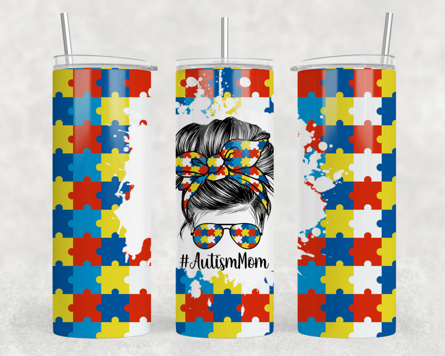 Autism Mom Messy Bun Tumbler Wrap