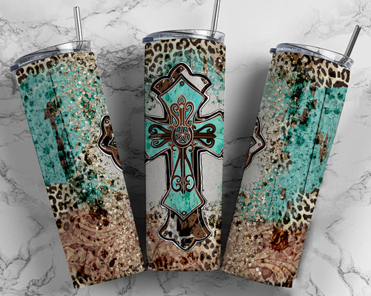 Teal wood cross Tumbler Wrap