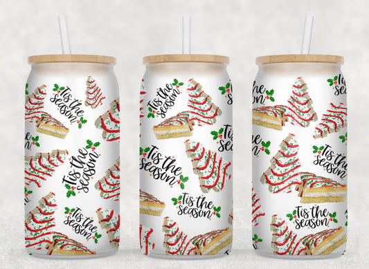 Tis The Season Little Debbie 16oz Frosted Glass Tumbler