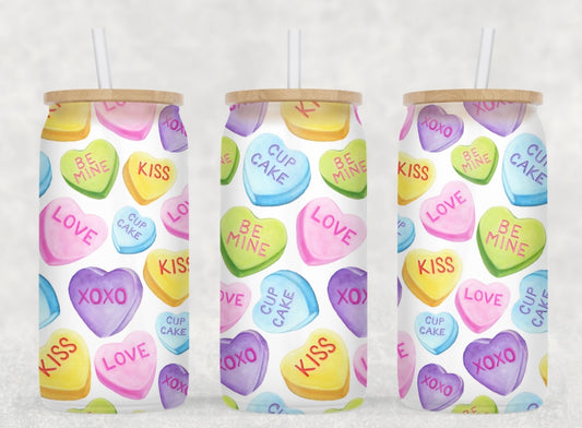 Vday Conversation Hearts Glass Can Wrap