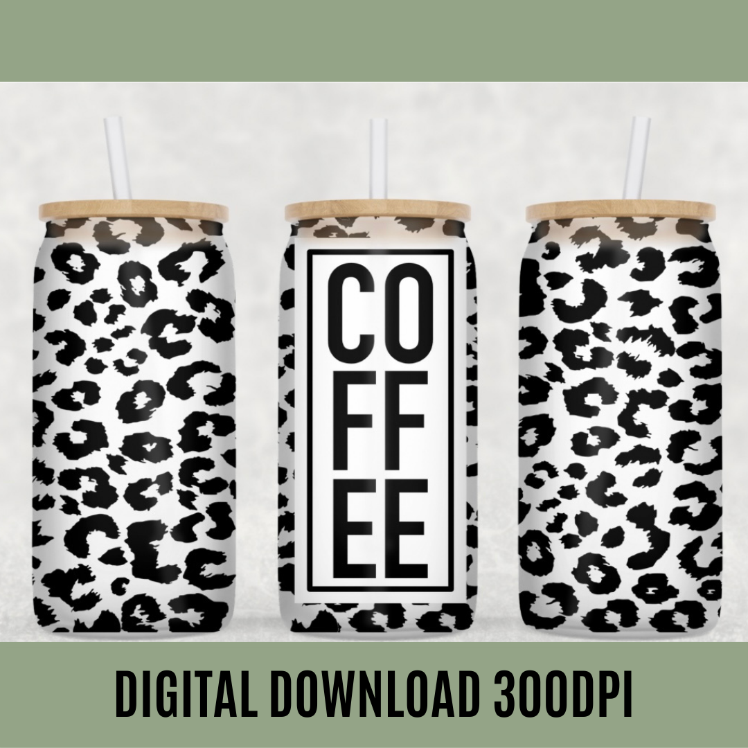 Digital Download - Leopard Coffee 16oz Glass Can Tumbler Wrap