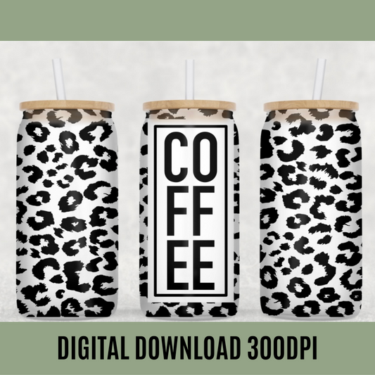 Digital Download - Leopard Coffee 16oz Glass Can Tumbler Wrap