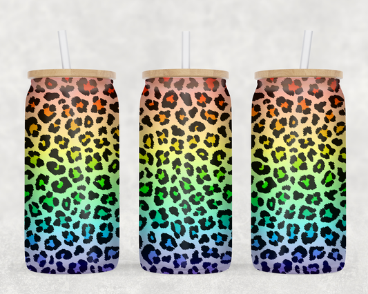 Rainbow Leopard Glass Can Wrap