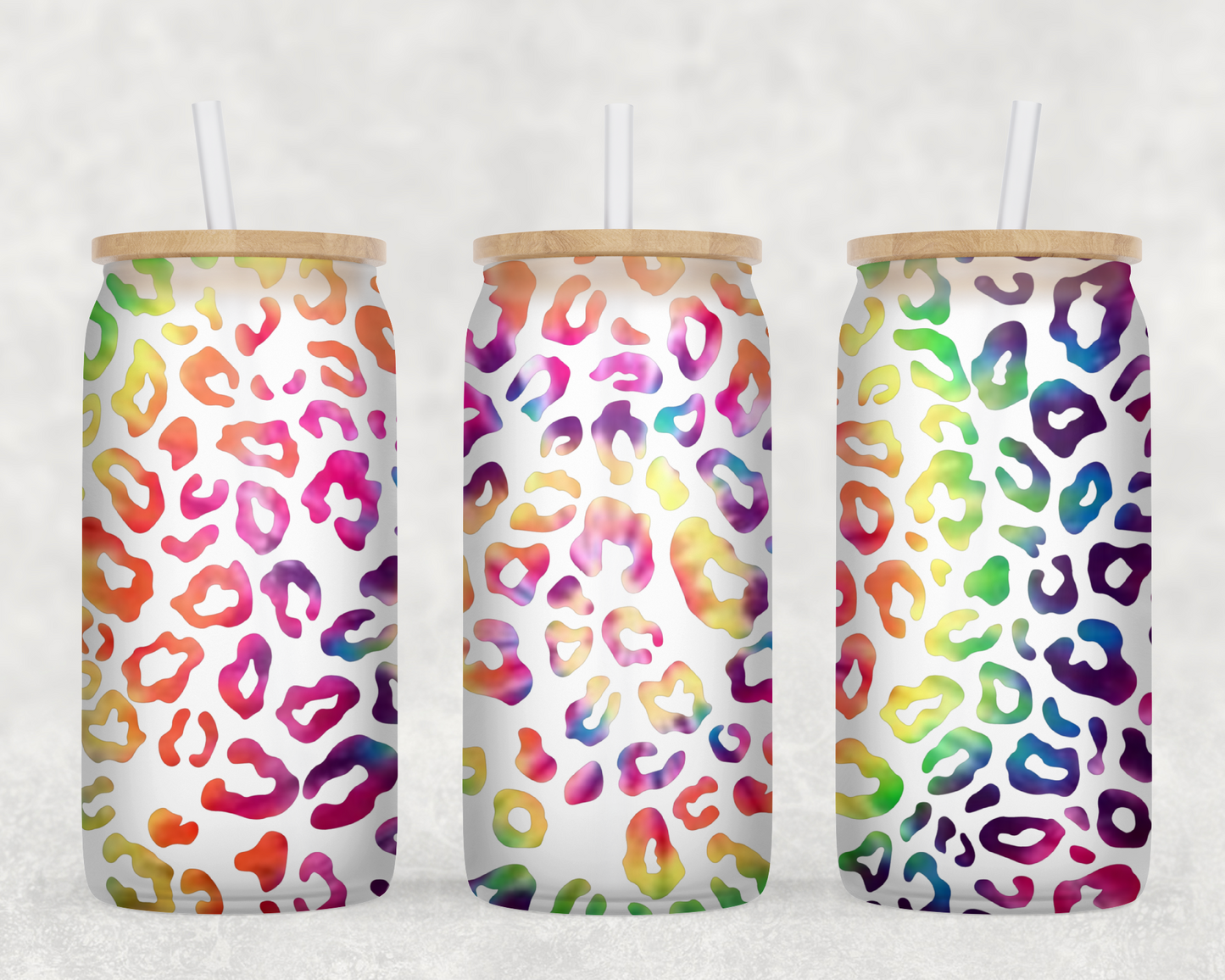 Tie Dye Leopard Glass Can Wrap